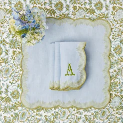 Alathea Blue & Green Linen Napkins (Set Of 4)|Mrs. Alice Clearance