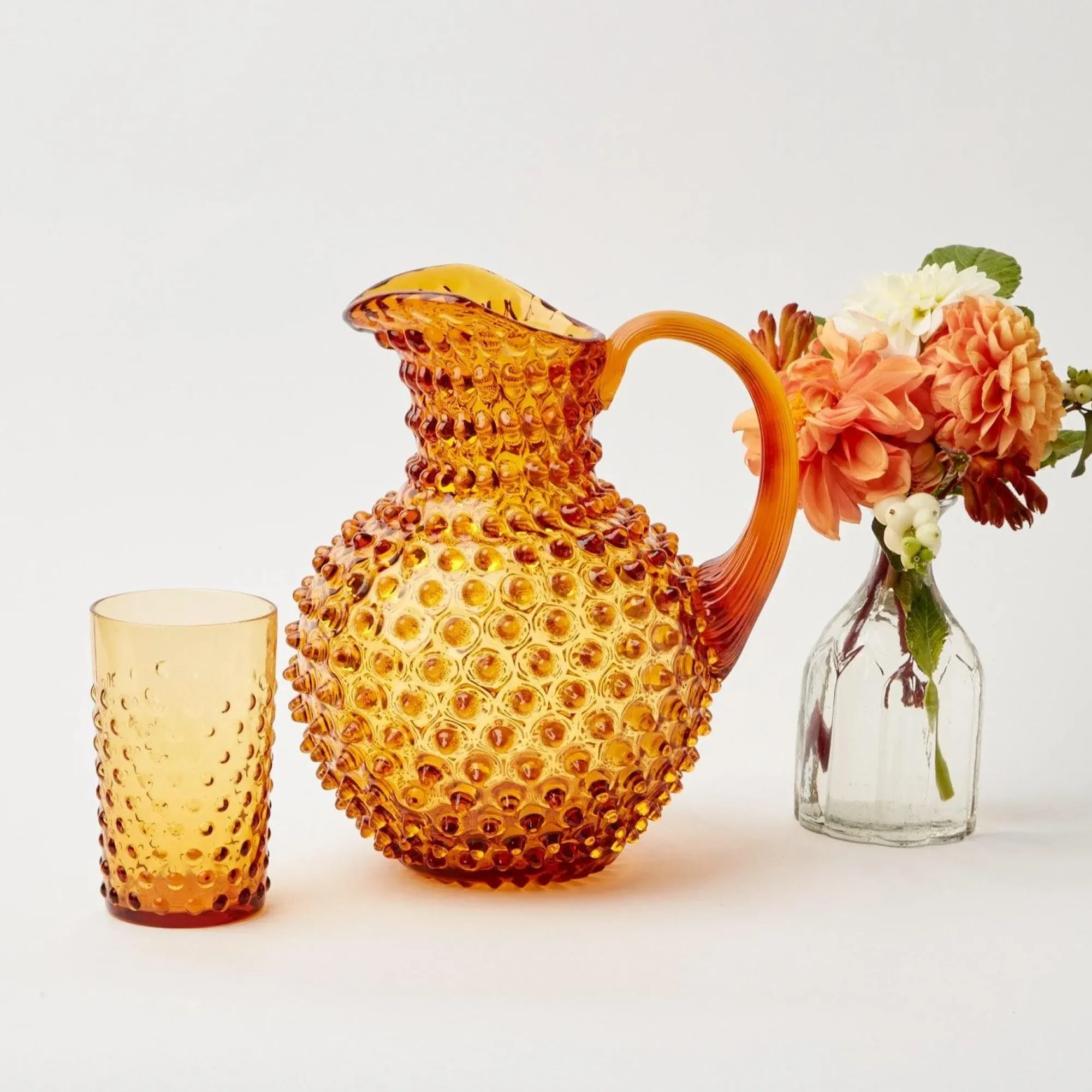 Amber Hobnail Jug And Glasses (Set Of 6)|Mrs. Alice Discount