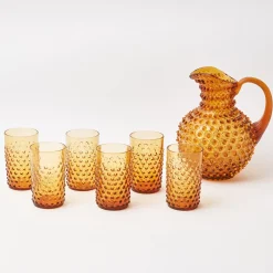 Amber Hobnail Jug And Glasses (Set Of 6)|Mrs. Alice Online