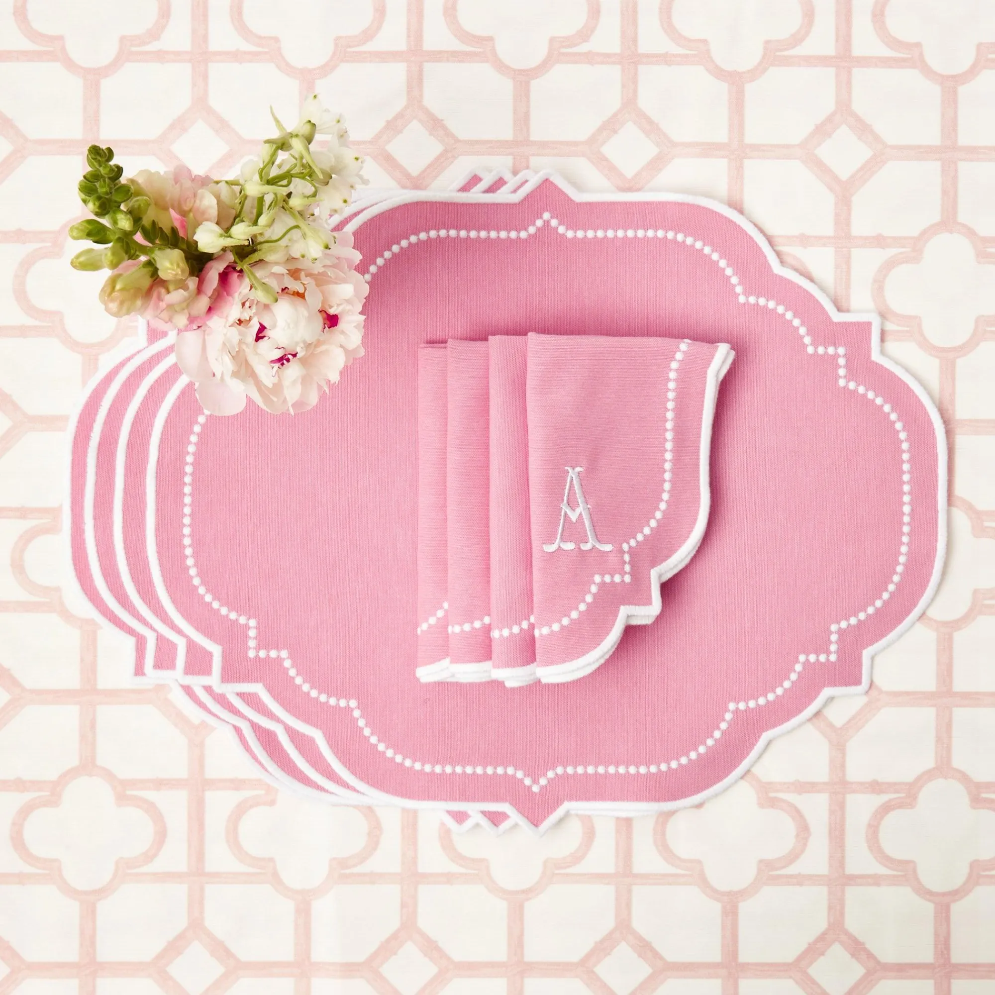Amelie Pink Placemats & Napkins (Set Of 4)|Mrs. Alice Best