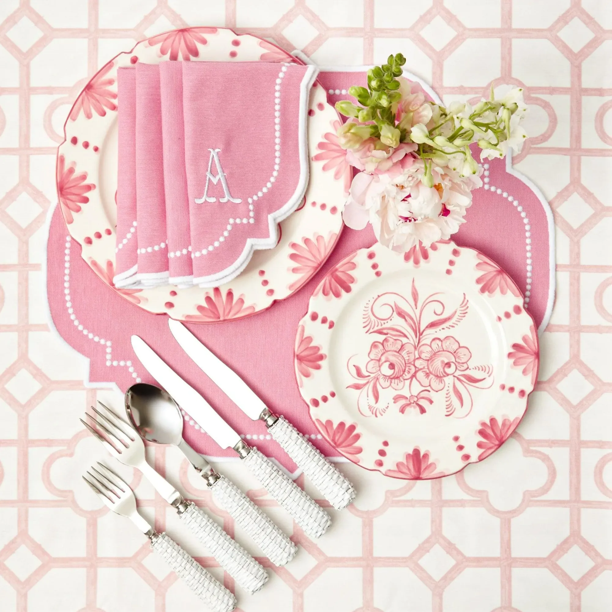 Amelie Pink Placemats & Napkins (Set Of 4)|Mrs. Alice Best