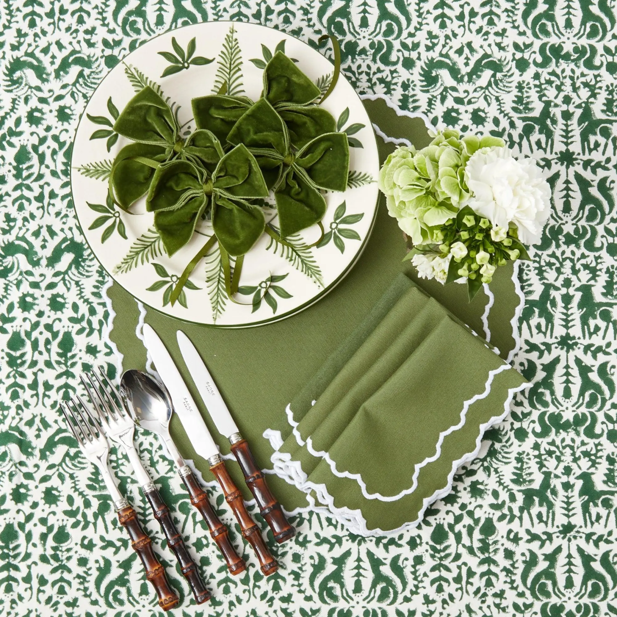 Beatrice Forest Green Napkins (Set Of 4)|Mrs. Alice Clearance
