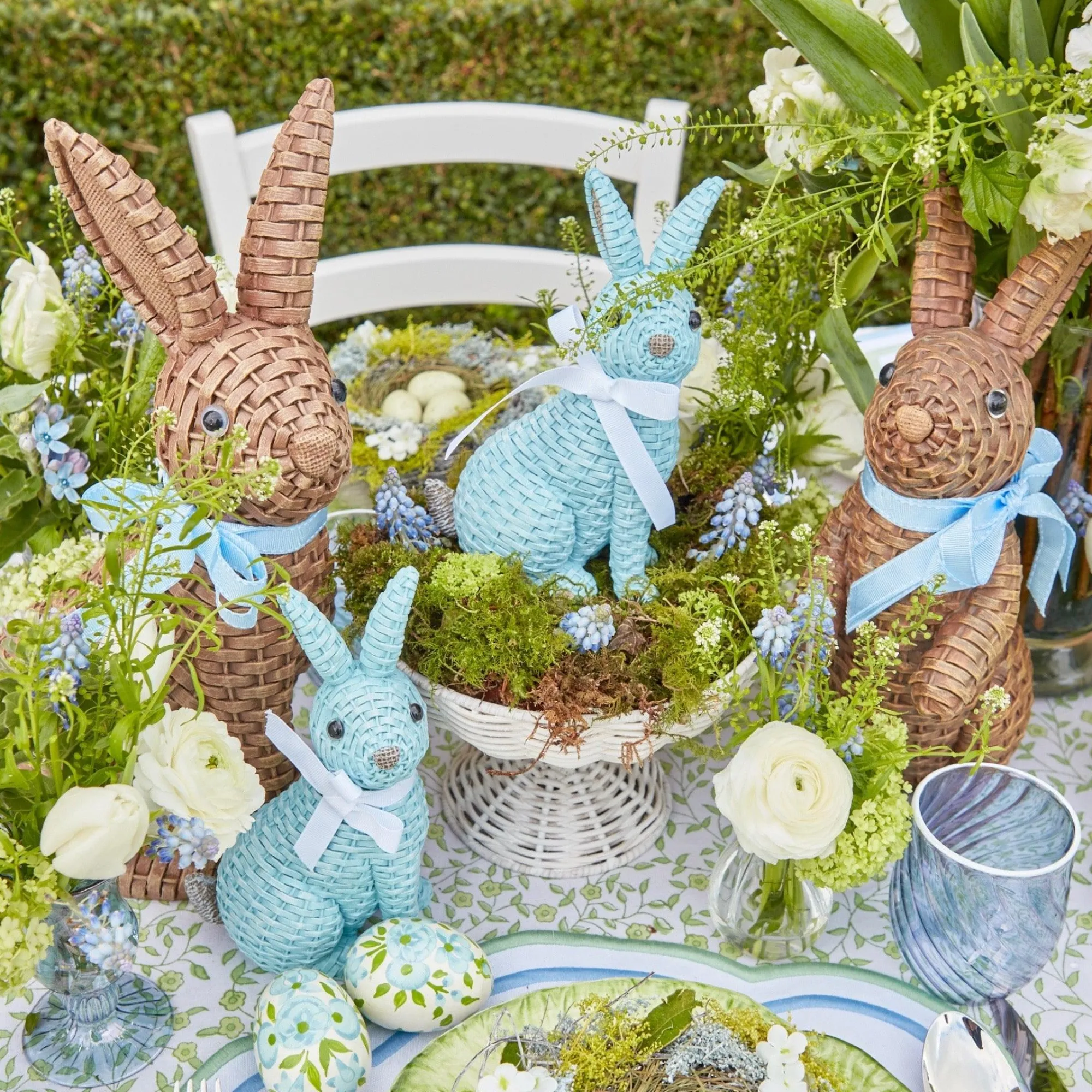 Blue & Brown Rattan Rabbit Family|Mrs. Alice Outlet
