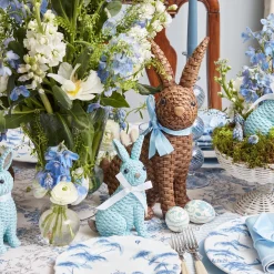 Blue & Brown Rattan Rabbit Family|Mrs. Alice Outlet