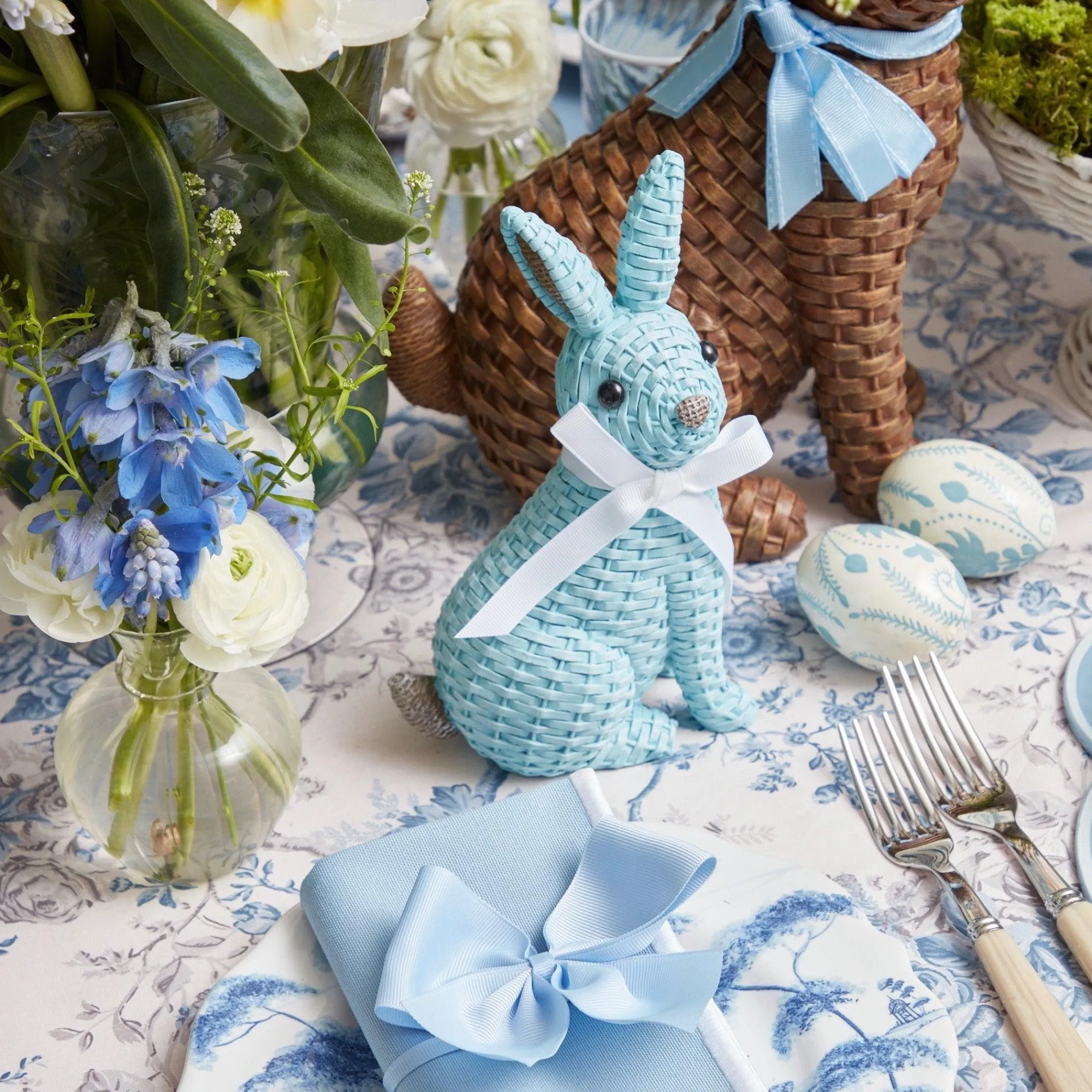 Blue & Brown Rattan Rabbit Family|Mrs. Alice Outlet