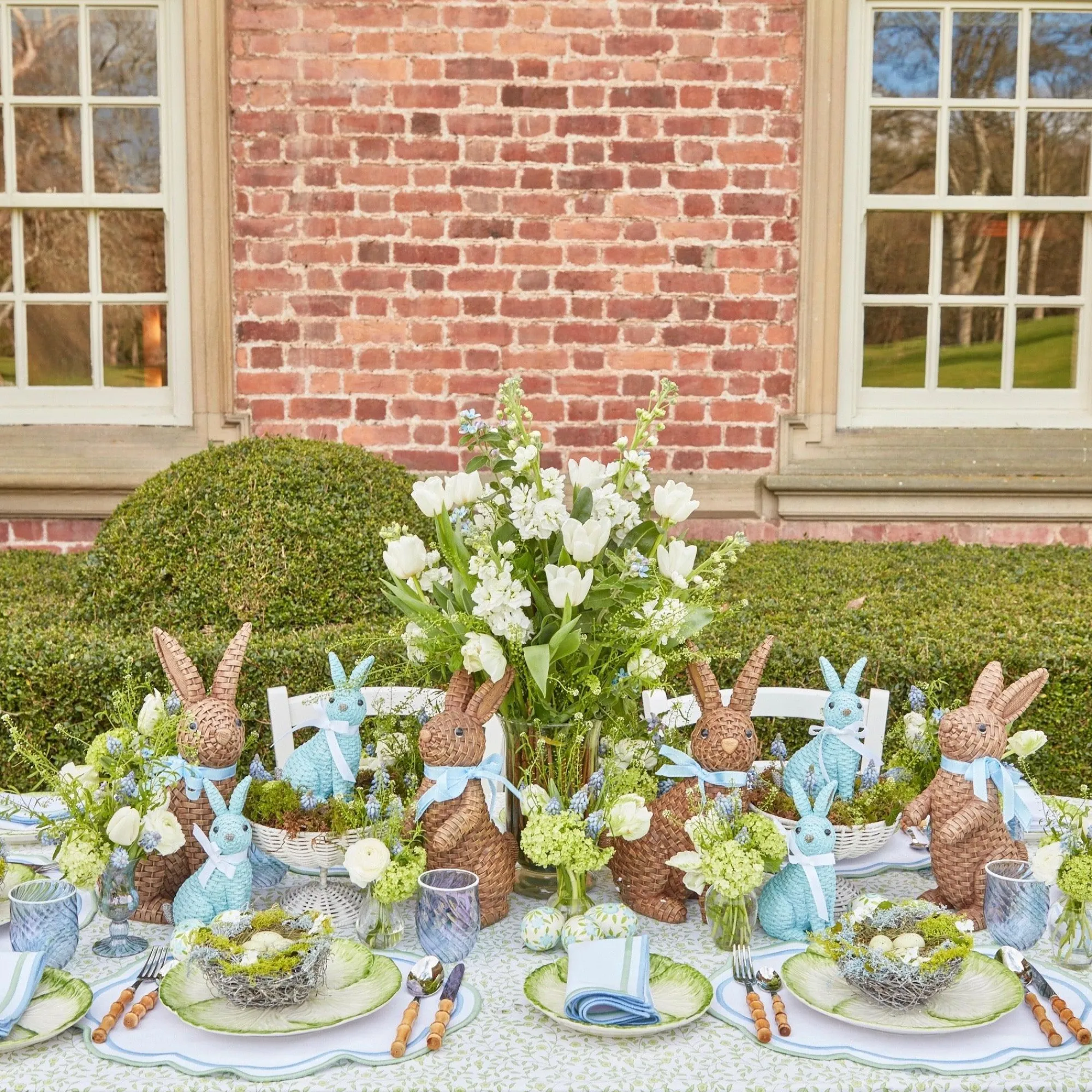 Blue & Brown Rattan Rabbit Family|Mrs. Alice Outlet