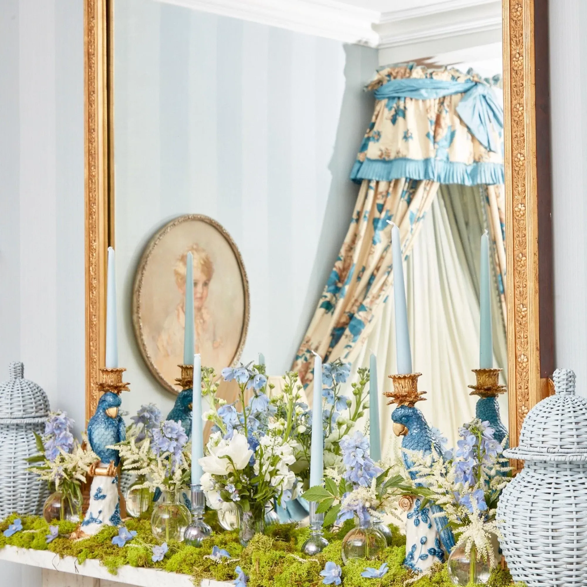 Blue & White Parrot Candle Holder (Pair)|Mrs. Alice Online