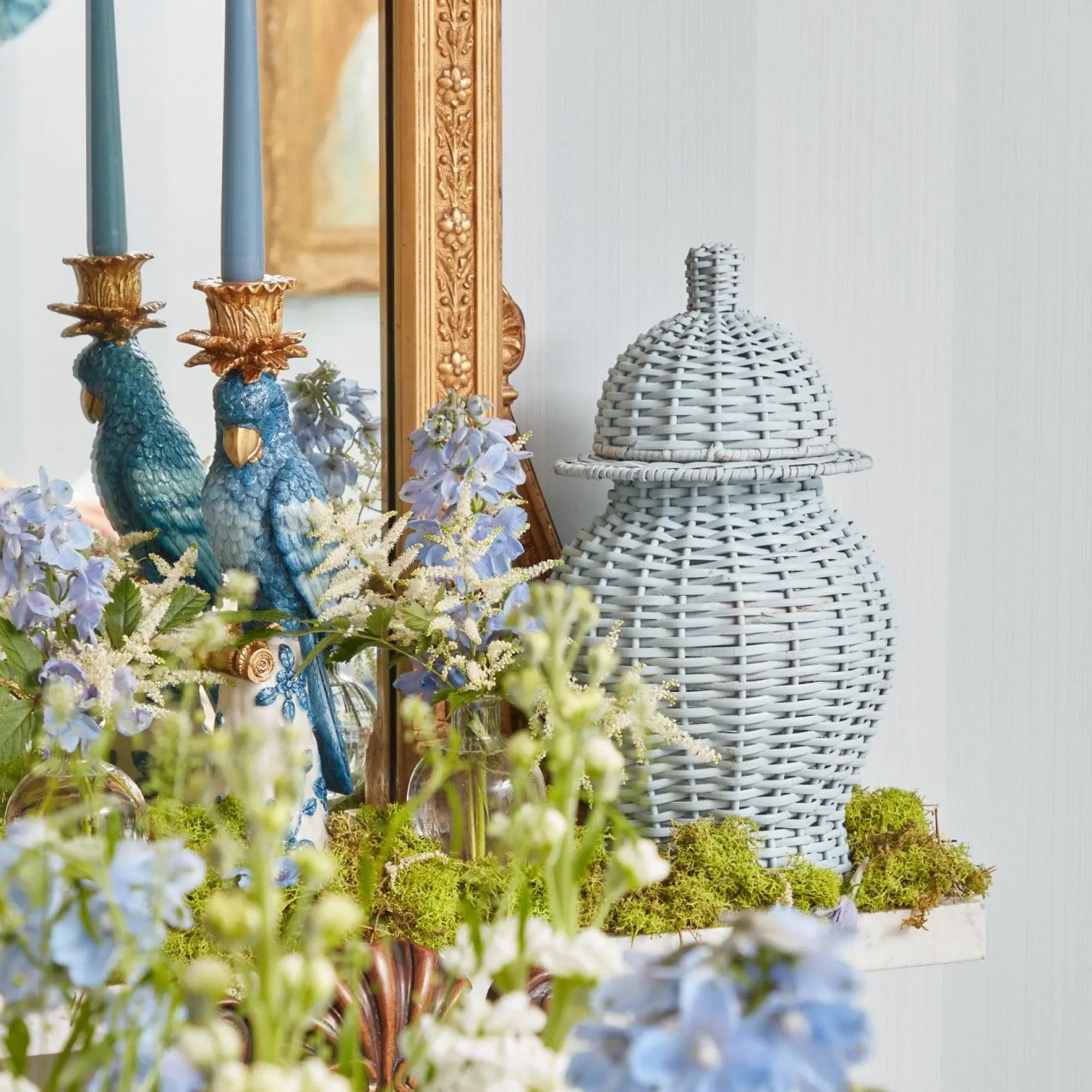 Blue & White Parrot Candle Holder (Pair)|Mrs. Alice Online