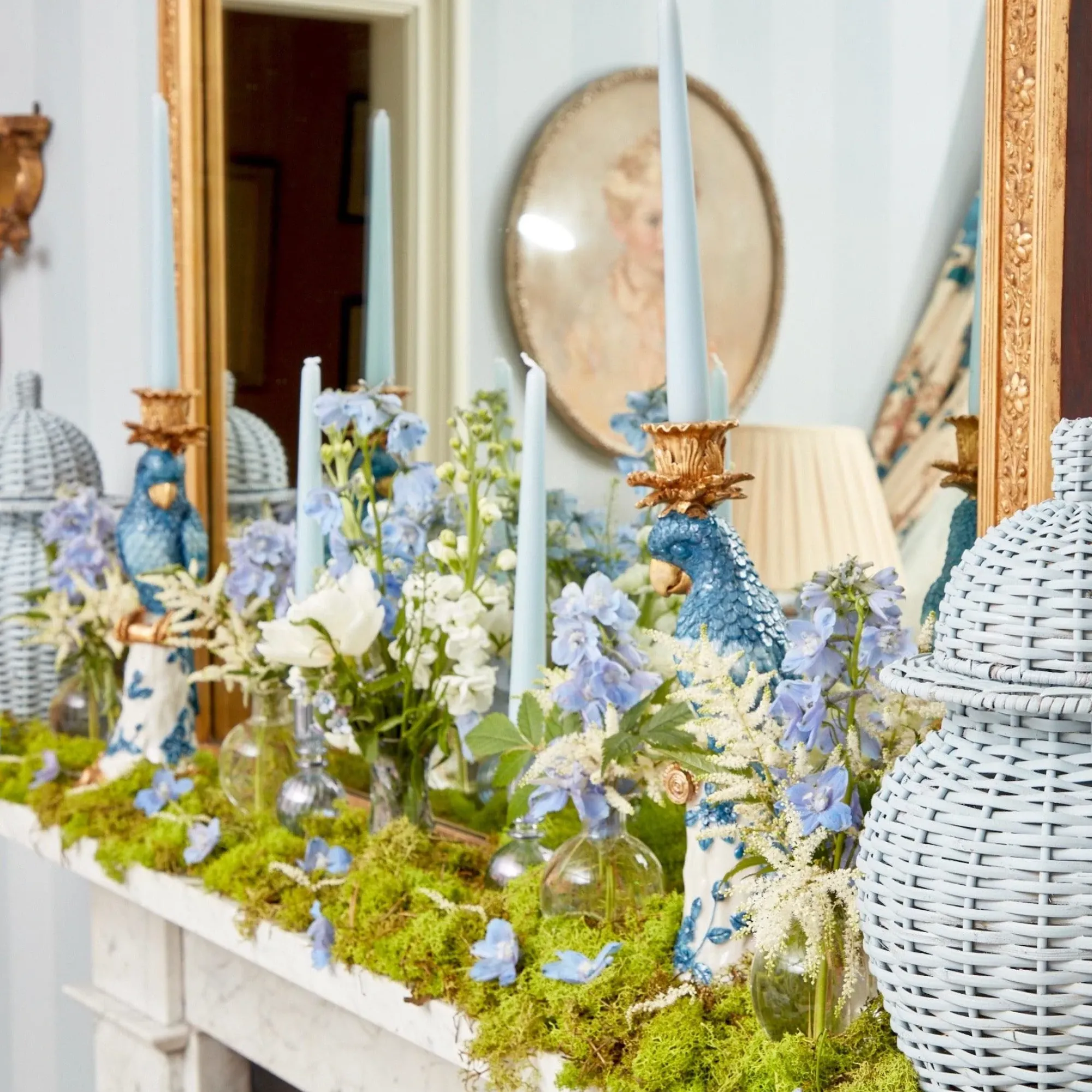 Blue & White Parrot Candle Holder (Pair)|Mrs. Alice Online