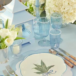 Blue & White Rim Short Stem Glass (Set Of 4)|Mrs. Alice Hot