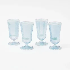 Blue And White Rim Frilled Glasses (Set Of 4)|Mrs. Alice Outlet