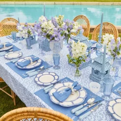 Blue And White Rim Frilled Glasses (Set Of 4)|Mrs. Alice Outlet