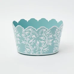 Blue Floral Tole Scalloped Planter|Mrs. Alice Best
