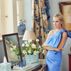 Blue Floral Tole Scalloped Planter|Mrs. Alice Best