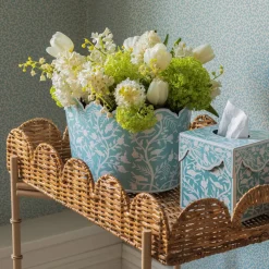 Blue Floral Tole Scalloped Planter|Mrs. Alice Best