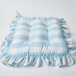 Blue Gingham Ruffle Seat Pad Cushion|Mrs. Alice