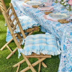 Blue Gingham Ruffle Seat Pad Cushion|Mrs. Alice