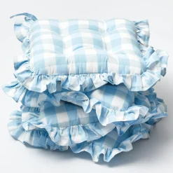 Blue Gingham Ruffle Seat Pad Cushion (Set Of 4)|Mrs. Alice Sale