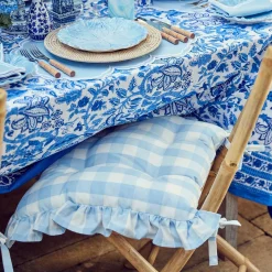 Blue Gingham Ruffle Seat Pad Cushion (Set Of 4)|Mrs. Alice Sale