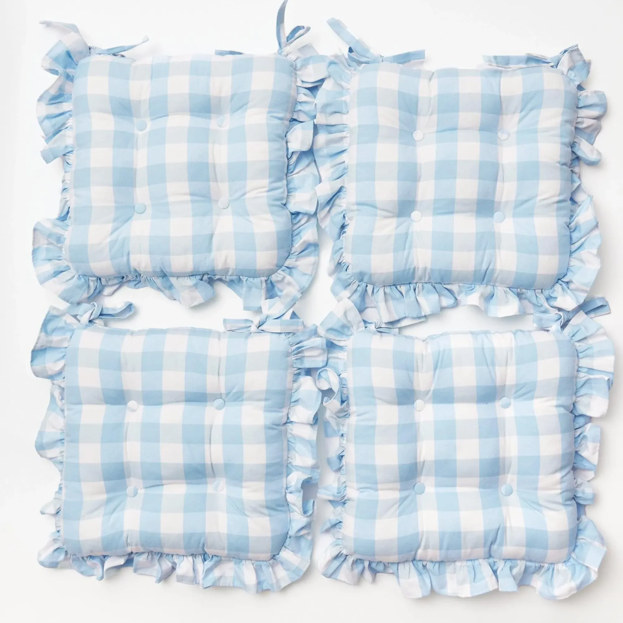Blue Gingham Ruffle Seat Pad Cushion (Set Of 4)|Mrs. Alice Sale