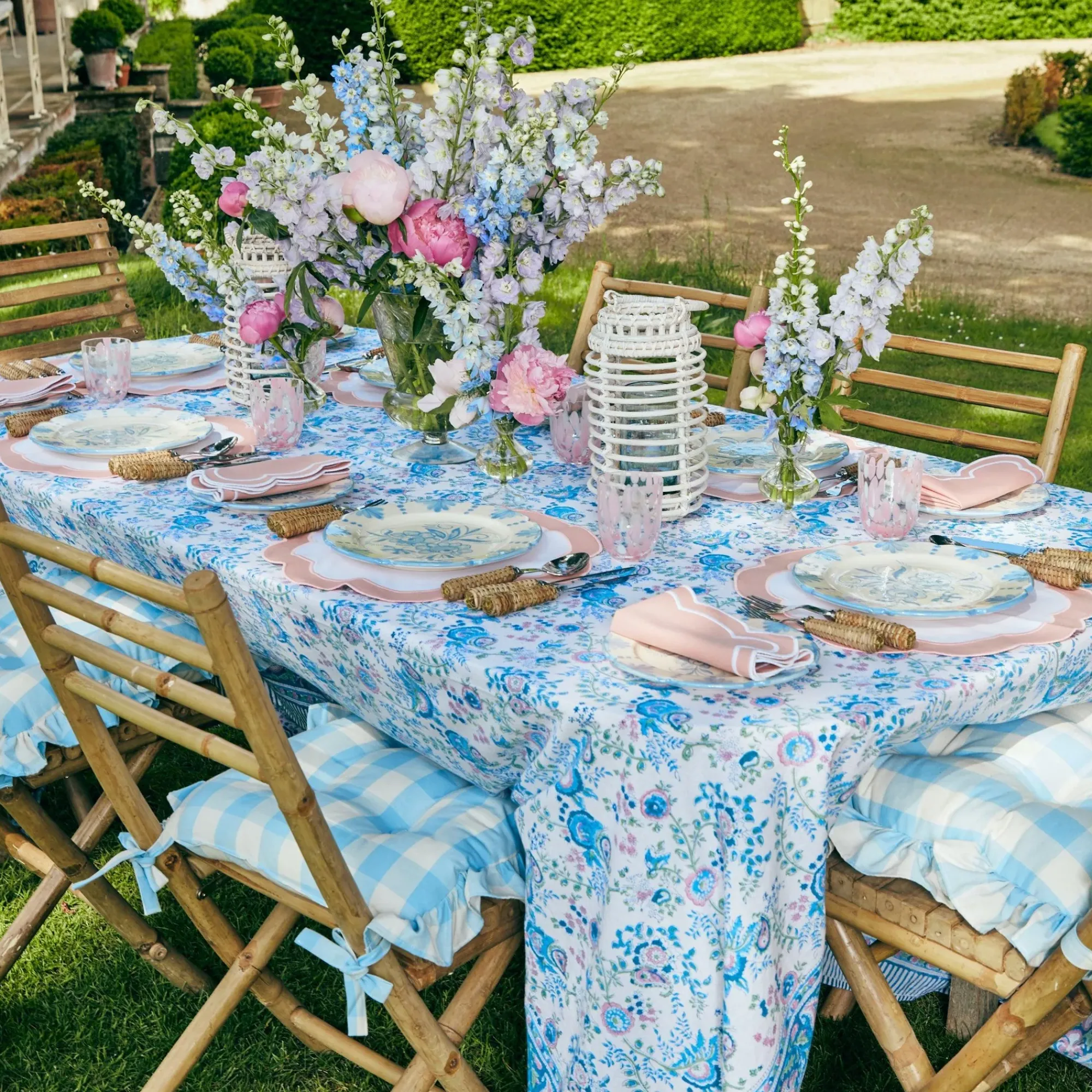 Blue Gingham Ruffle Seat Pad Cushion (Set Of 4)|Mrs. Alice Sale