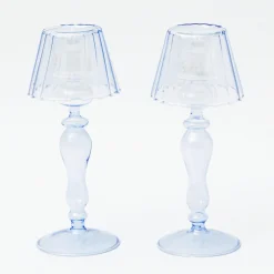 Blue Glass Lantern Tea Light Holders (Pair) - 24Cm|Mrs. Alice Online