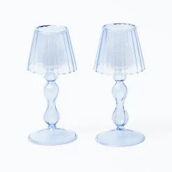 Blue Glass Lantern Tea Light Holder (Pair) - 18 Cm|Mrs. Alice Outlet