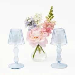 Blue Glass Lantern Tea Light Holder (Pair) - 18 Cm|Mrs. Alice Clearance