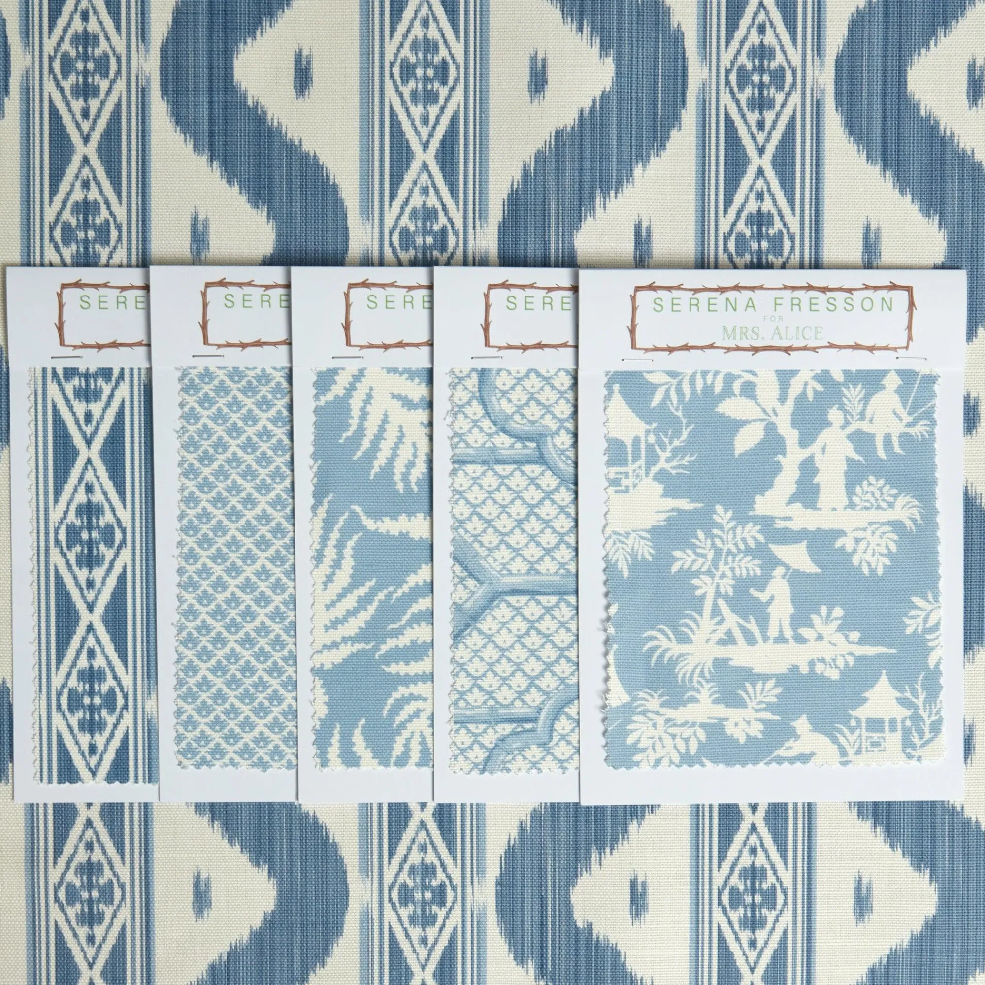 Blue Ikat Stripe Fabric|Mrs. Alice Sale