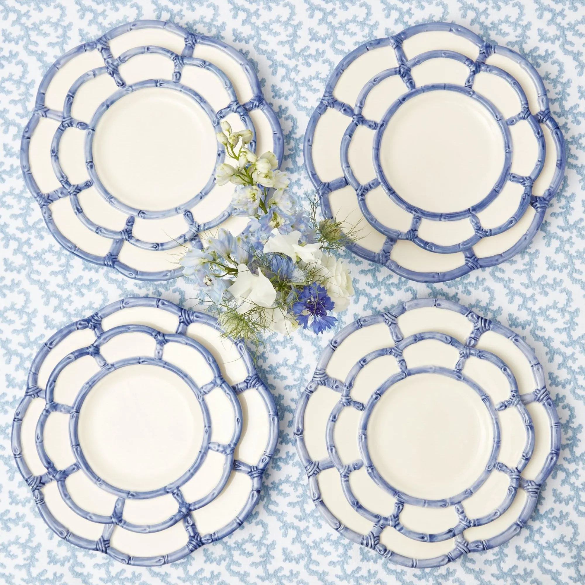 Blue Petal Bamboo Dinner & Starter Plates (Set Of 8)|Mrs. Alice Clearance