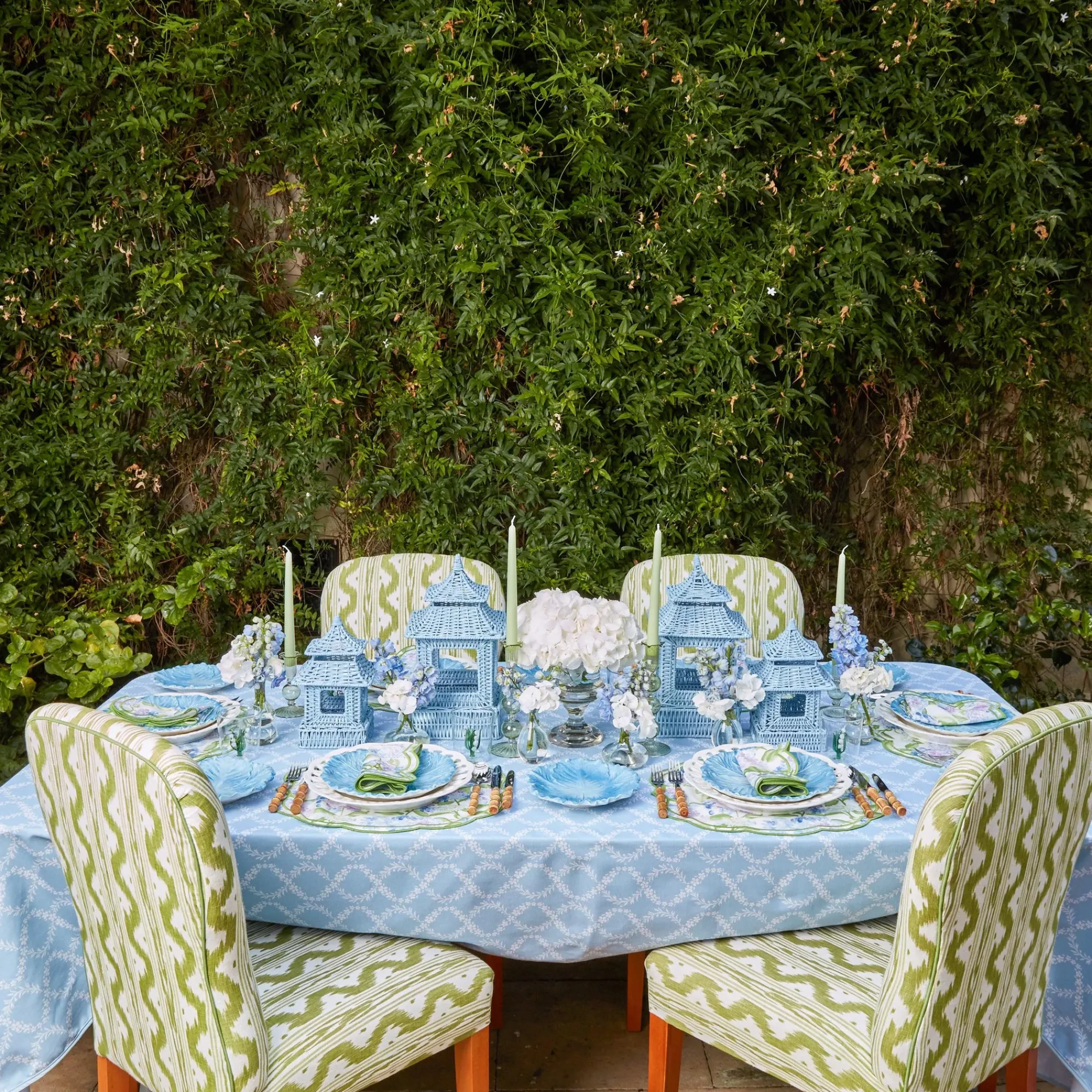 Blue Rattan Pagoda Lantern Set|Mrs. Alice