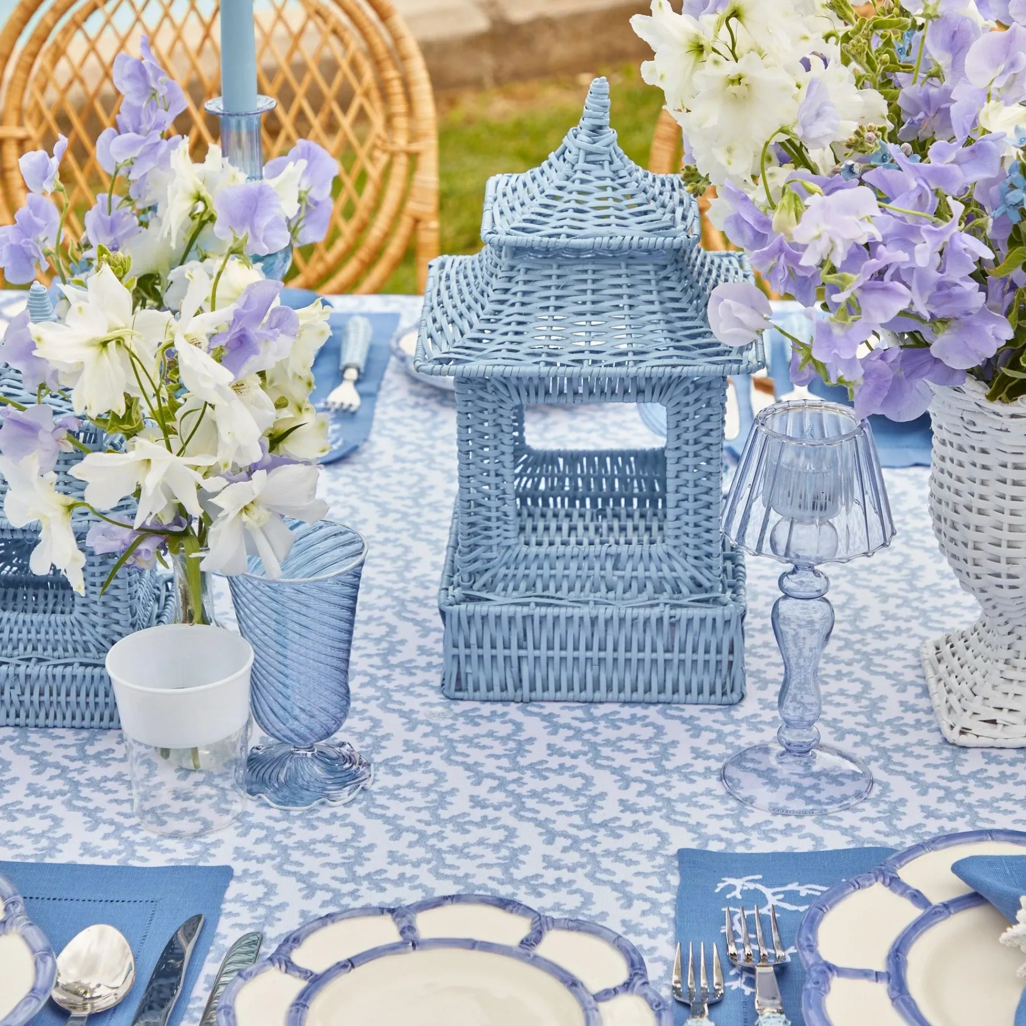 Blue Rattan Pagoda Lantern Set|Mrs. Alice