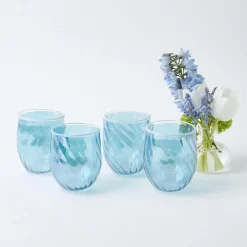 Blue Swirl Water Glasses With White Rim (Set Of 4)|Mrs. Alice Sale