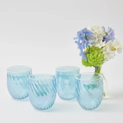 Blue Swirl Water Glasses With White Rim (Set Of 4)|Mrs. Alice Sale