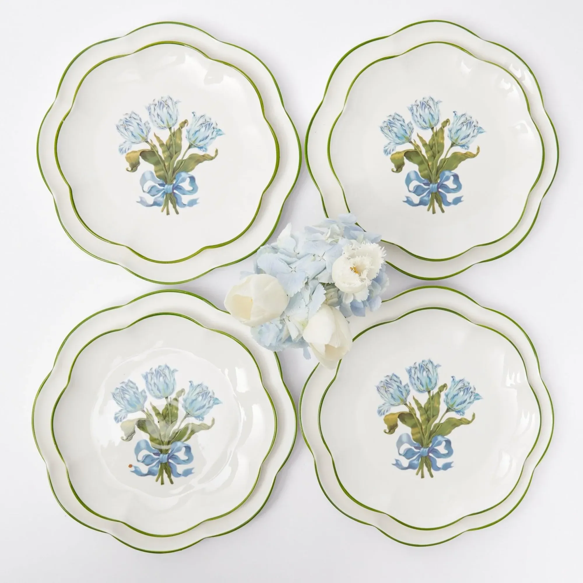 Blue Tulip Dinner & Starter Plates (Set Of 8)|Mrs. Alice Sale