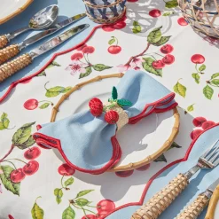 Blue With Red Scallop Napkins (Set Of 4)|Mrs. Alice Best