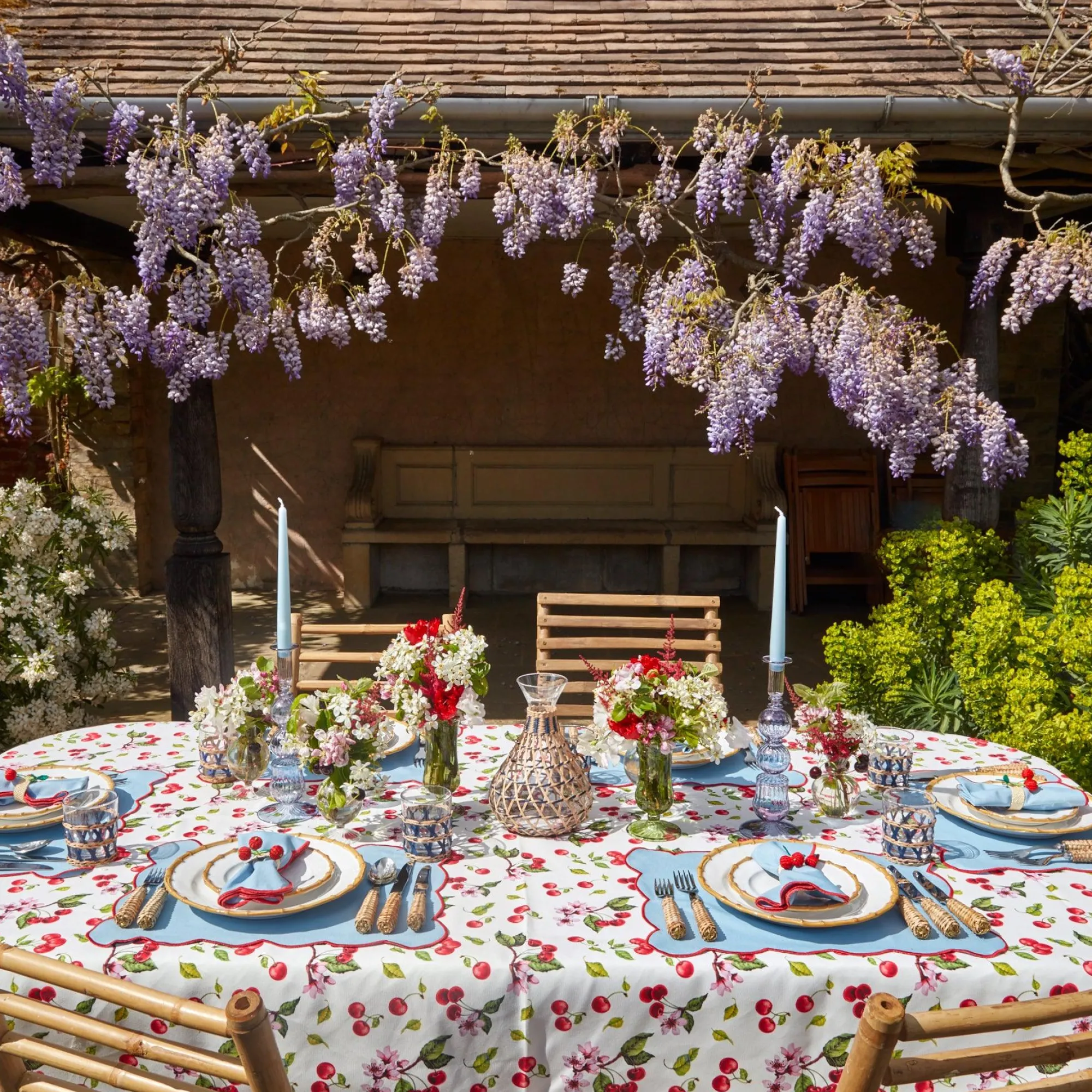 Blue With Red Scallop Napkins (Set Of 4)|Mrs. Alice Best