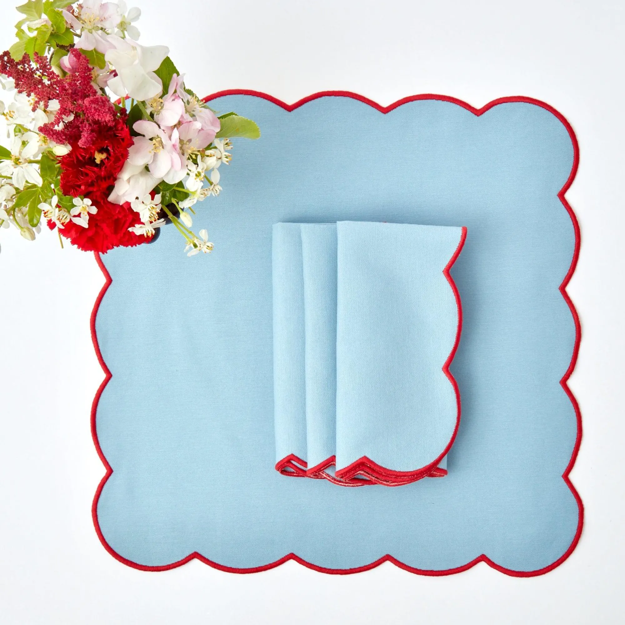 Blue With Red Scallop Napkins (Set Of 4)|Mrs. Alice Best