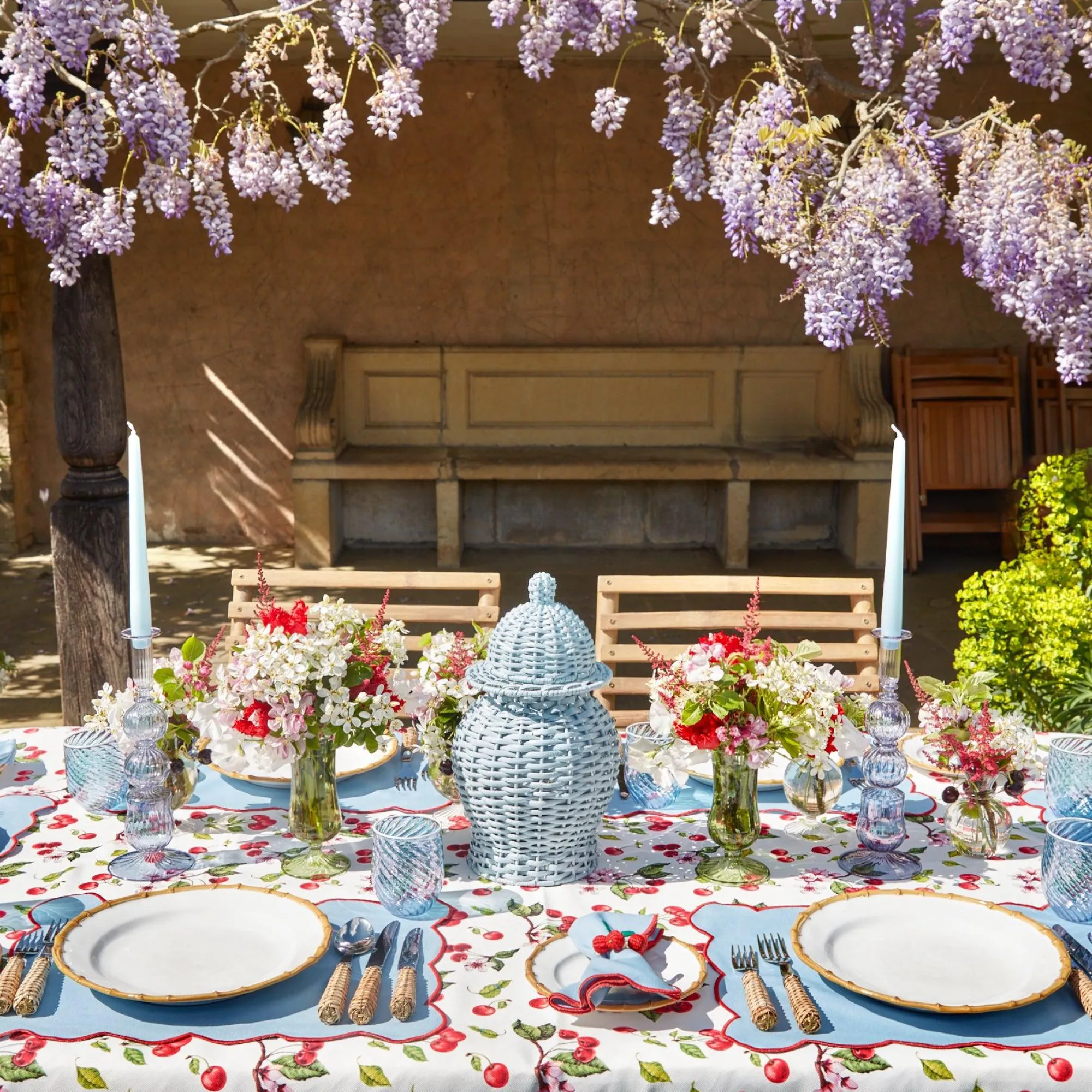 Blue With Red Scallop Napkins (Set Of 4)|Mrs. Alice Best