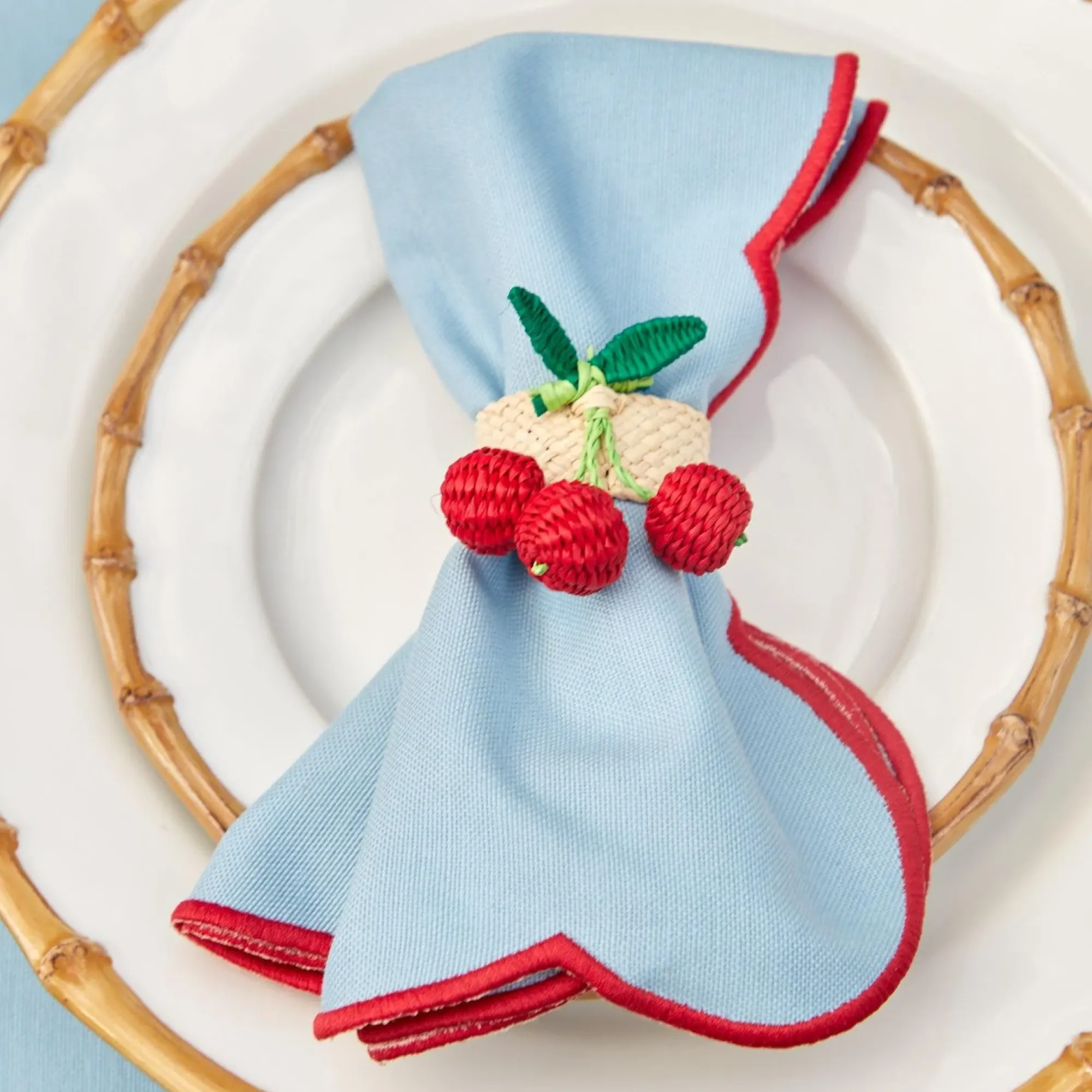 Blue With Red Scallop Napkins (Set Of 4)|Mrs. Alice Best
