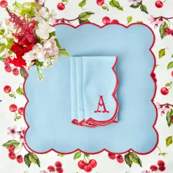 Blue With Red Scallop Napkins (Set Of 4)|Mrs. Alice Best