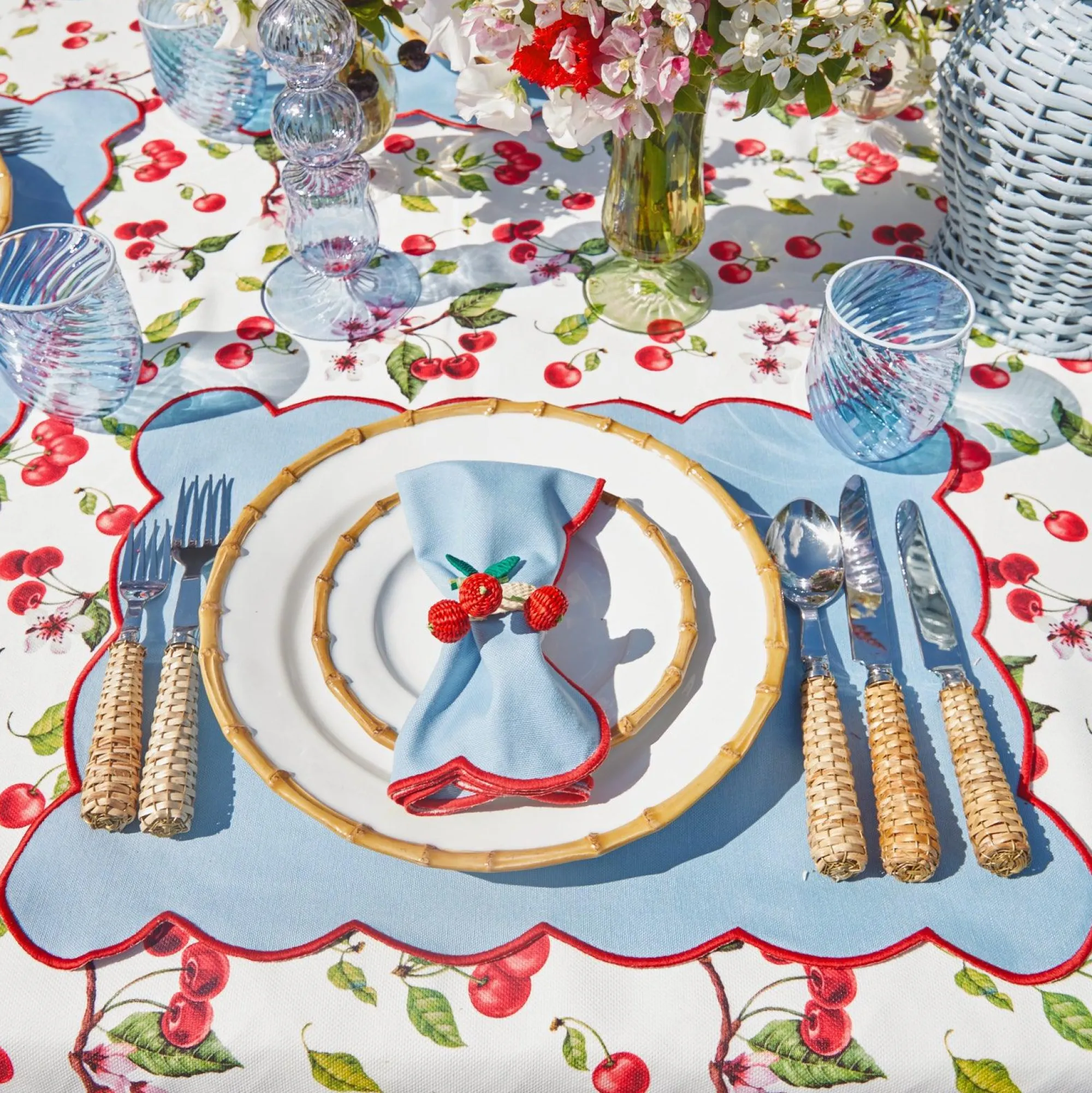 Blue With Red Scallop Napkins (Set Of 4)|Mrs. Alice Best