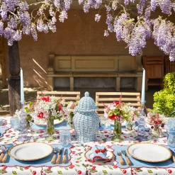 Blue With Red Scallop Placemats & Napkins (Set Of 4)|Mrs. Alice Discount