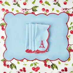 Blue With Red Scallop Placemat (Set Of 4)|Mrs. Alice New