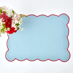 Blue With Red Scallop Placemat (Set Of 4)|Mrs. Alice New