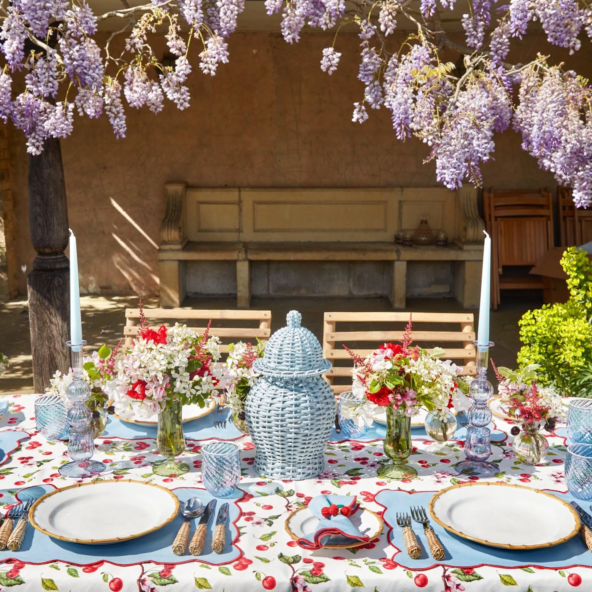 Blue With Red Scallop Placemat (Set Of 4)|Mrs. Alice New
