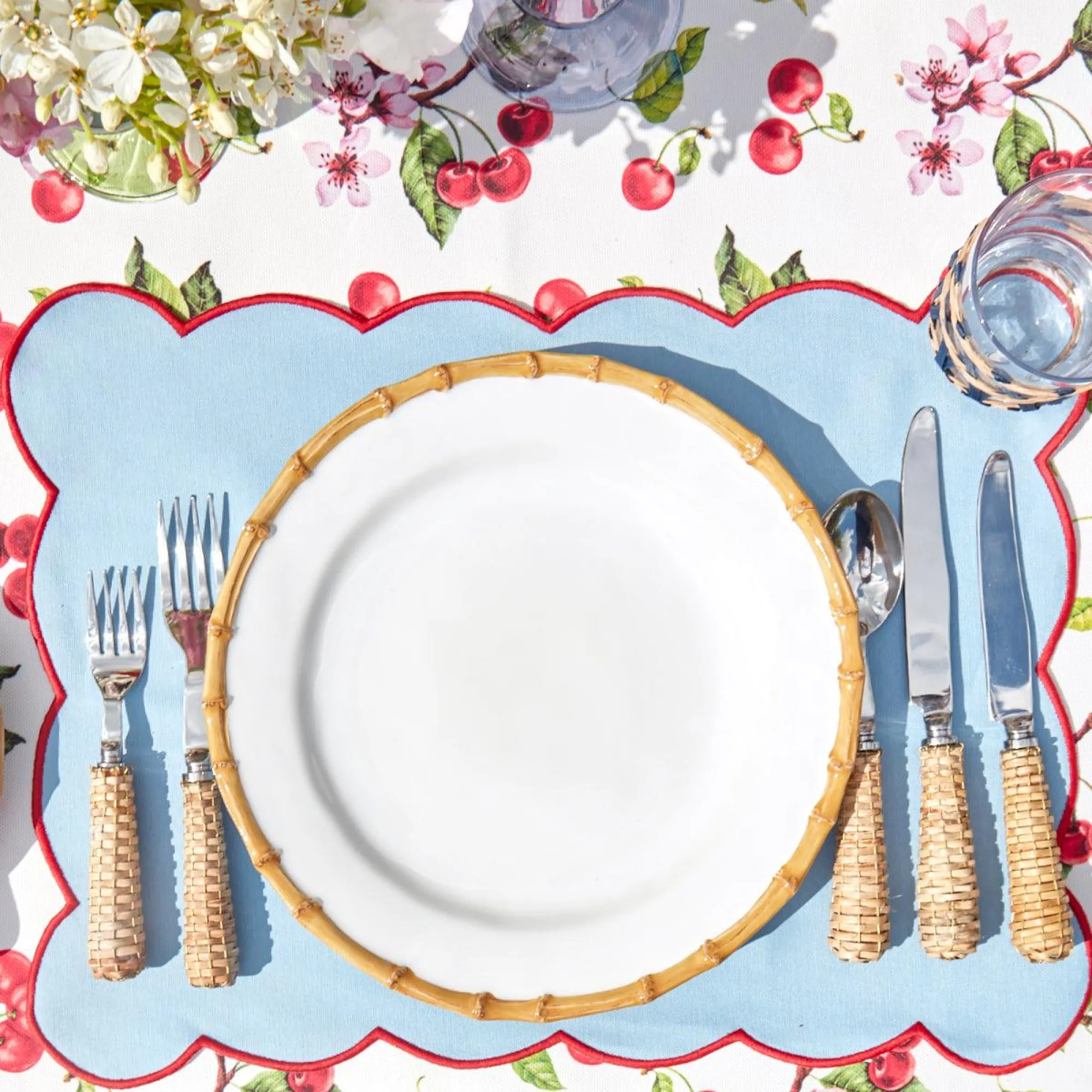 Blue With Red Scallop Placemat (Set Of 4)|Mrs. Alice New