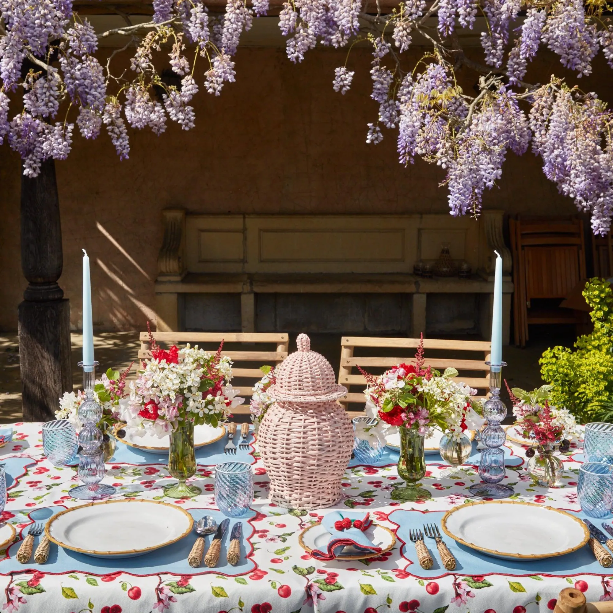 Blue With Red Scallop Placemat (Set Of 4)|Mrs. Alice New