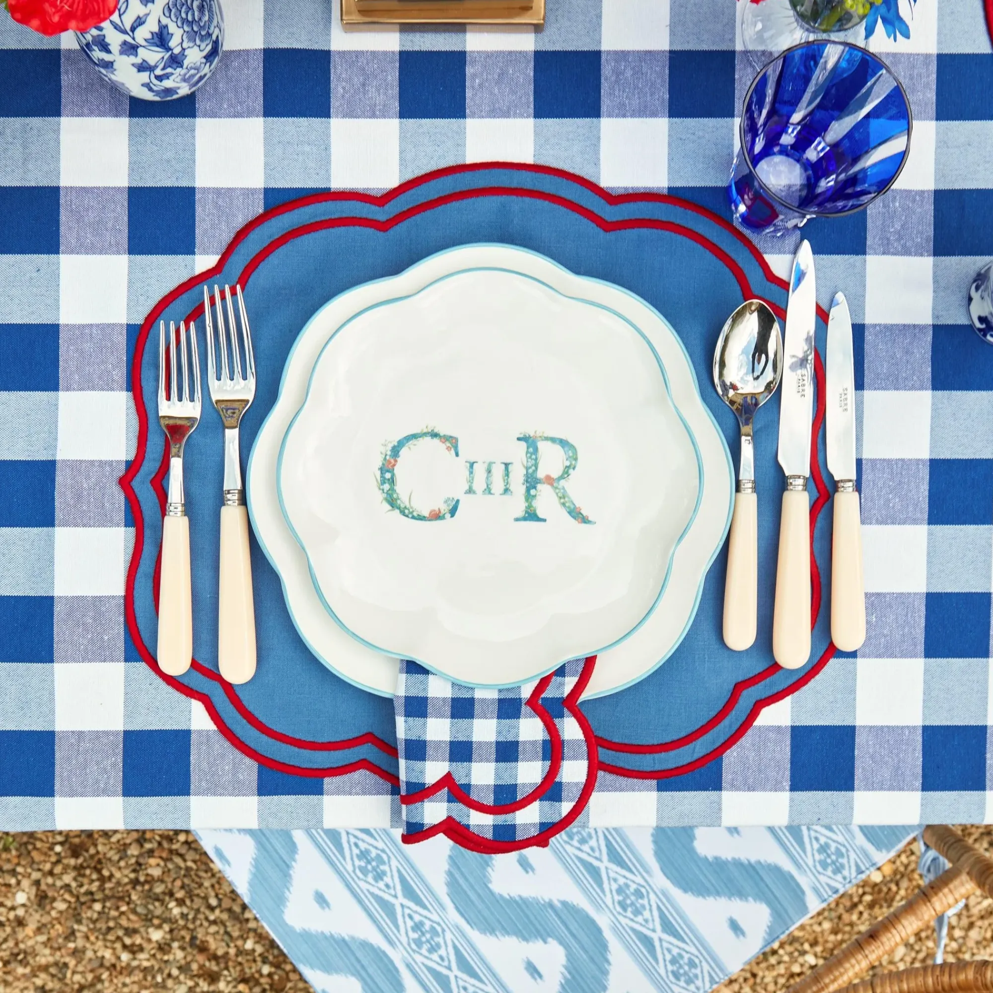Camilla Blue & Red Linen Placemats (Set Of 4)|Mrs. Alice Best