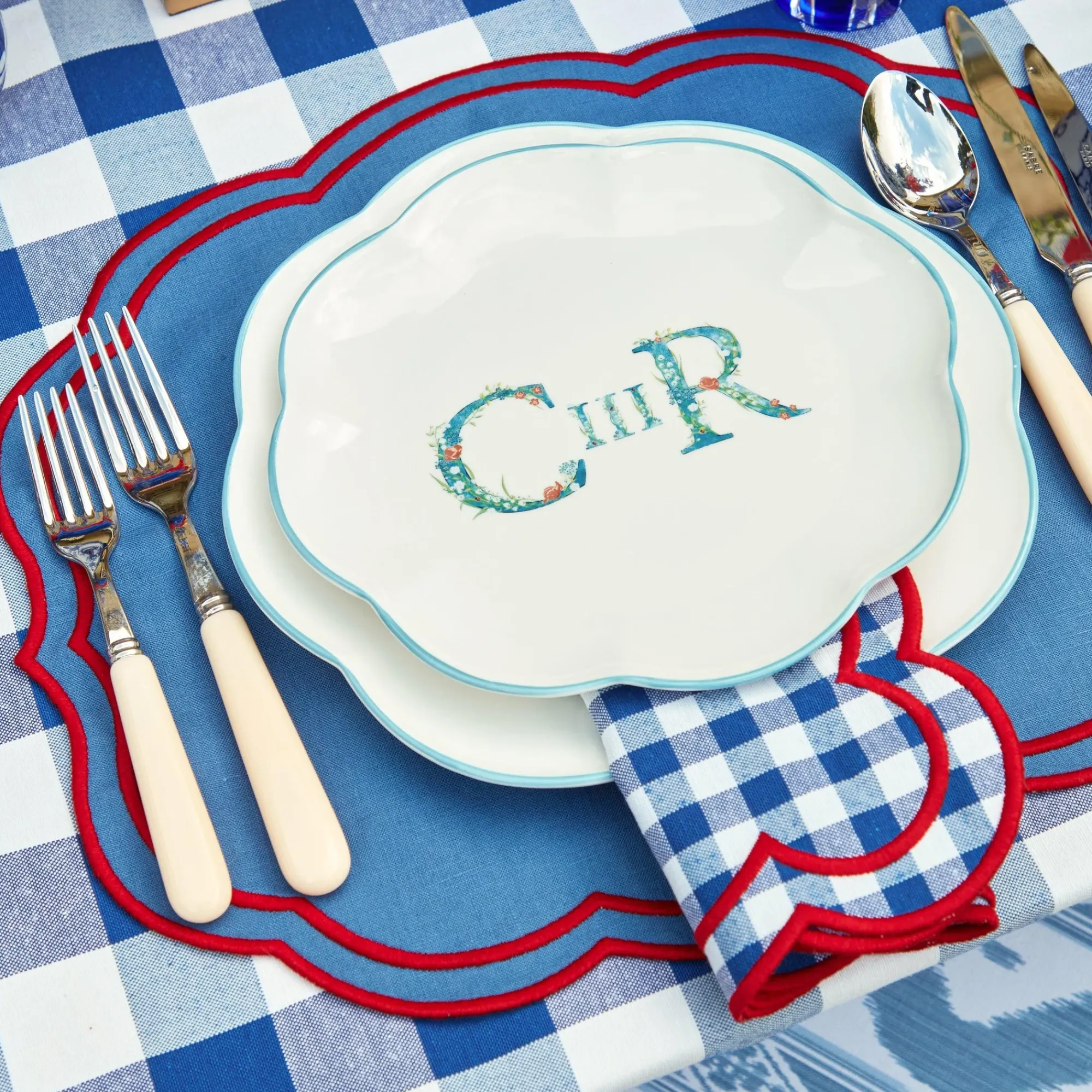 Camilla Blue & Red Linen Placemats (Set Of 4)|Mrs. Alice Best